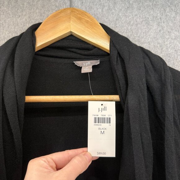 J. Jill Size Medium Black Drape Front Long Sleeve Cardigan Sweater 2 Way NWT - Picture 9 of 15